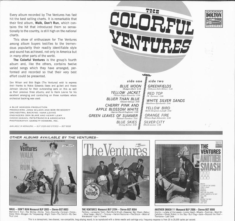 VENTURES (ベンチャーズ)  - The Colorful Ventures (US Ltd.Reissue 180g Blue Vinyl Stereo LP/New)