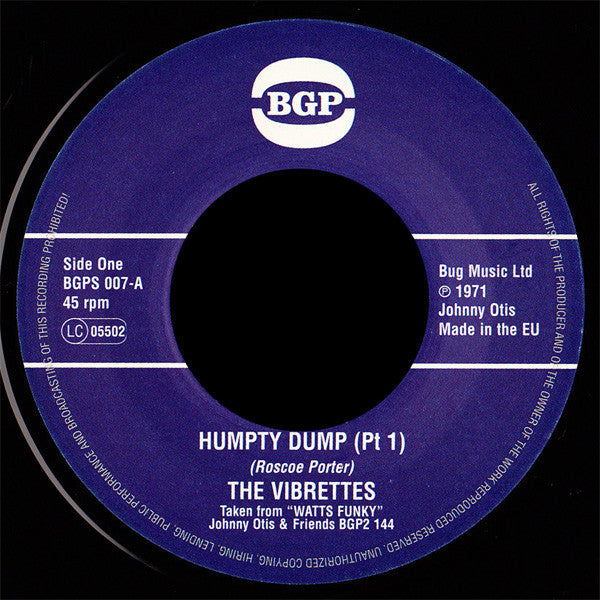 VIBRETTES (ヴァイブレッツ)  - Humpty Dump (Part 1 & 2) (UK Ltd.Reissue 7"/New）
