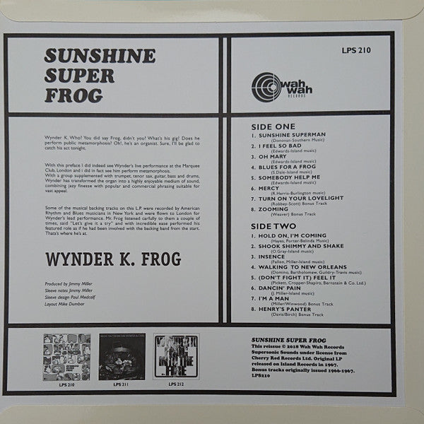 WYNDER K.FROG (Mick Weaver) (ワインダーK・フロッグ)  - Sunshine Super Frog (Spain 500枚限定復刻リマスター再発 LP/New)