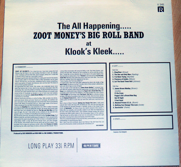 ZOOT MONEY'S BIG ROLL BAND (ズート・マネーズ・ビッグ・ロール・バンド)  - Zoot ! (UK 限定復刻再発 180g モノラルLP/New)
